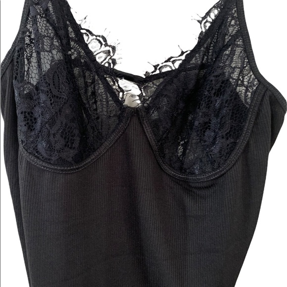 NWT Lace Panel Solid Black Bodysuit size small - Picture 2 of 6